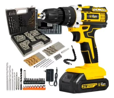 Parafusadeira Furadeira De Impacto Profissional 21v Tb21pw Com Kit Brocas E Buchas 300 Peças The Black Tools